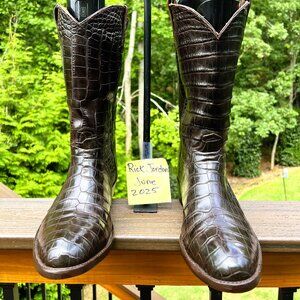 [SOLD] Custom Cordovan Brown Full Alligator Cowboy Boots in Men's Size 11.5E